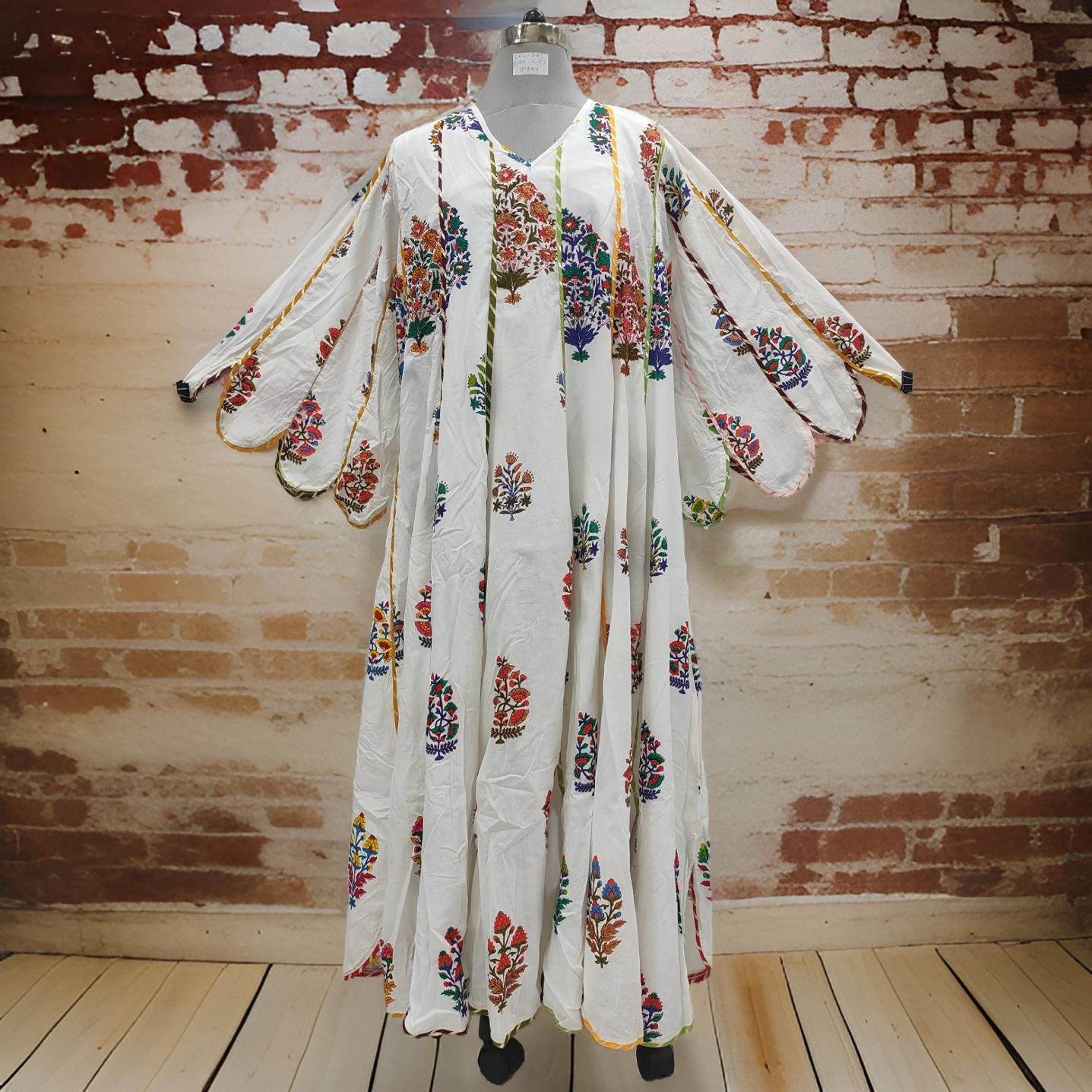 2XL/3XL Meher White Printed Cotton Dress 57" Long Jalabiya