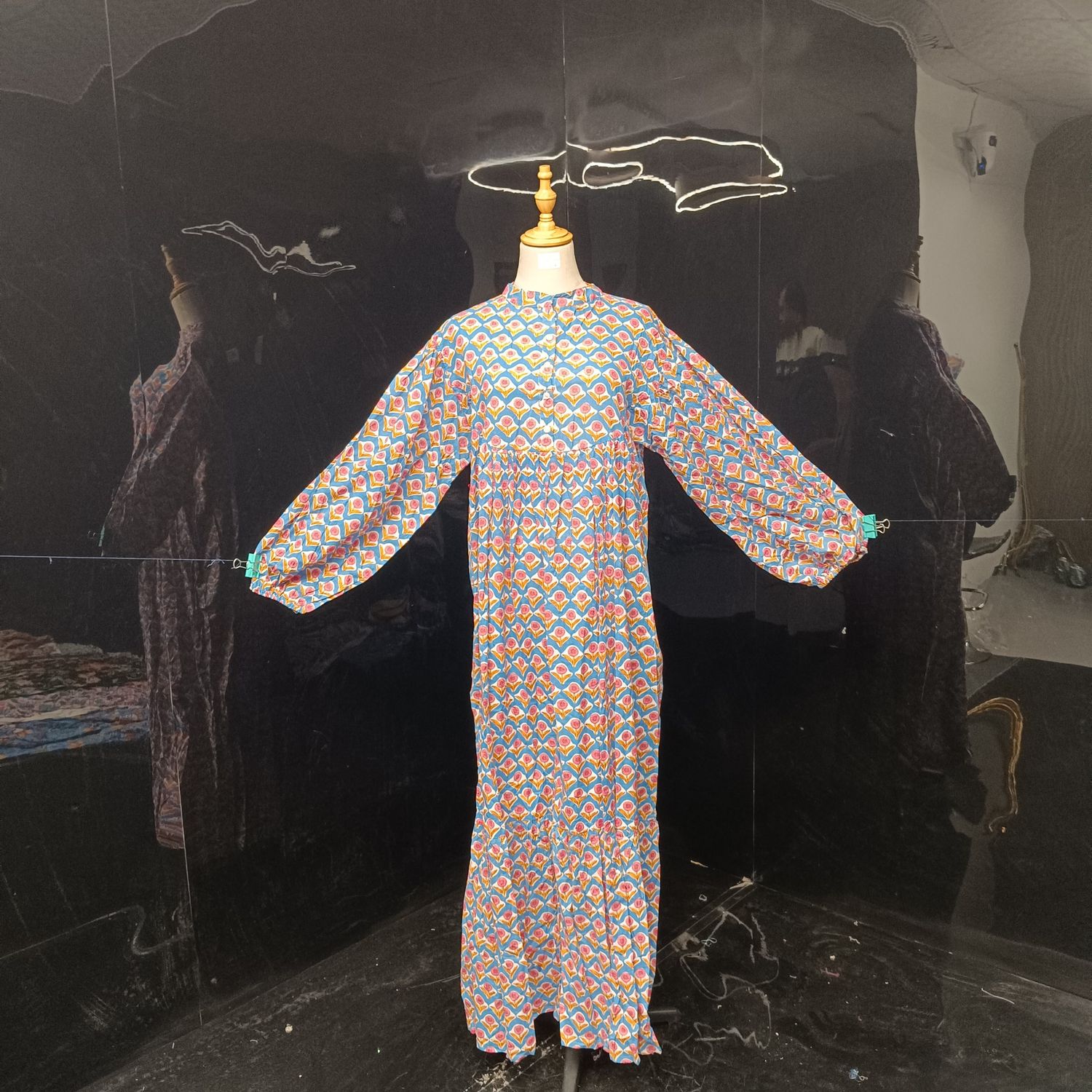 L/XL Alfia Printed Cotton Dress 57" Long Jalabiya