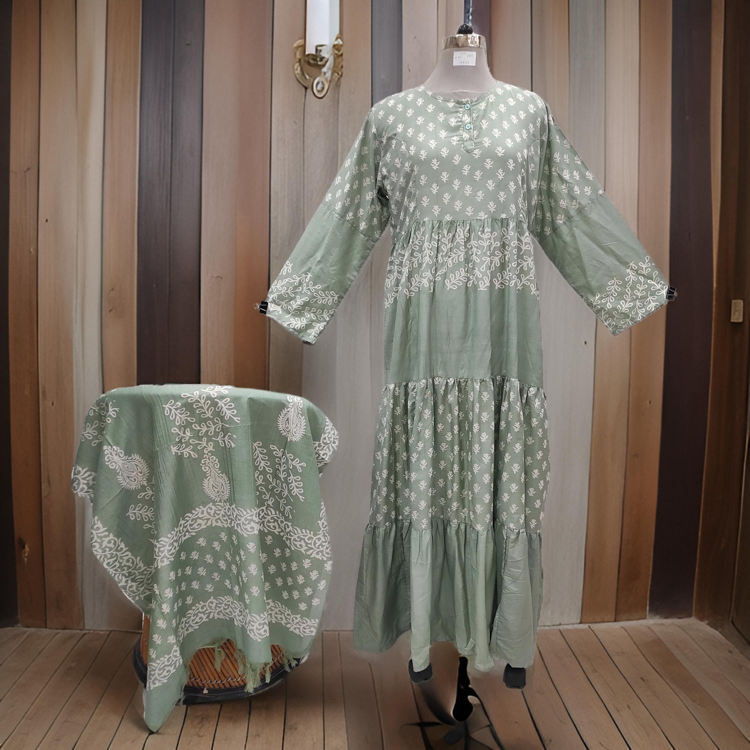 L/XL Juhi Printed Cotton Dress 57" Long Jalabiya With Sheila