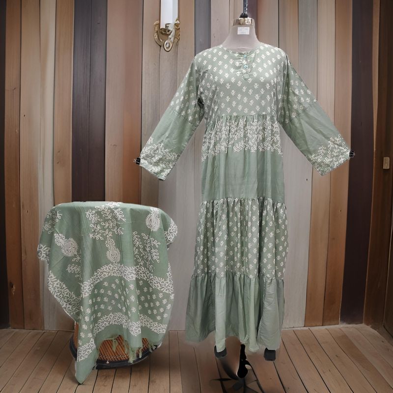 L/XL Juhi Printed Cotton Dress 57" Long Jalabiya With Sheila