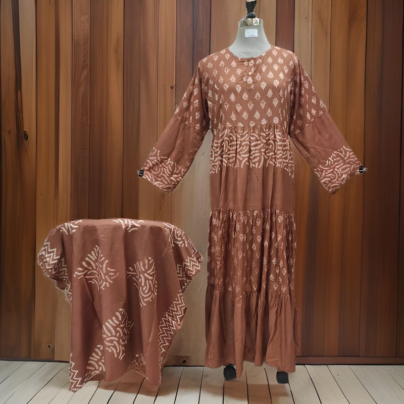 L/XL Juhi Printed Cotton Dress 57" Long Jalabiya With Sheila