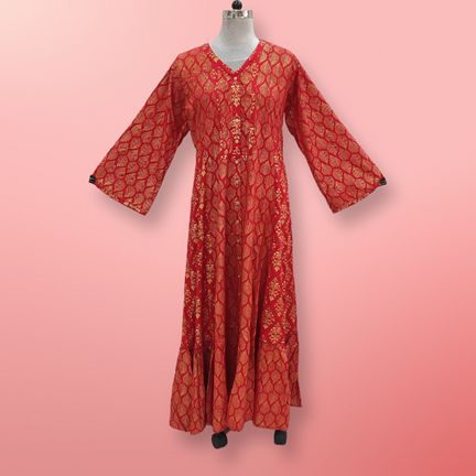 S/M Tulip Printed Rayon Dress 57" Long Jalabiya