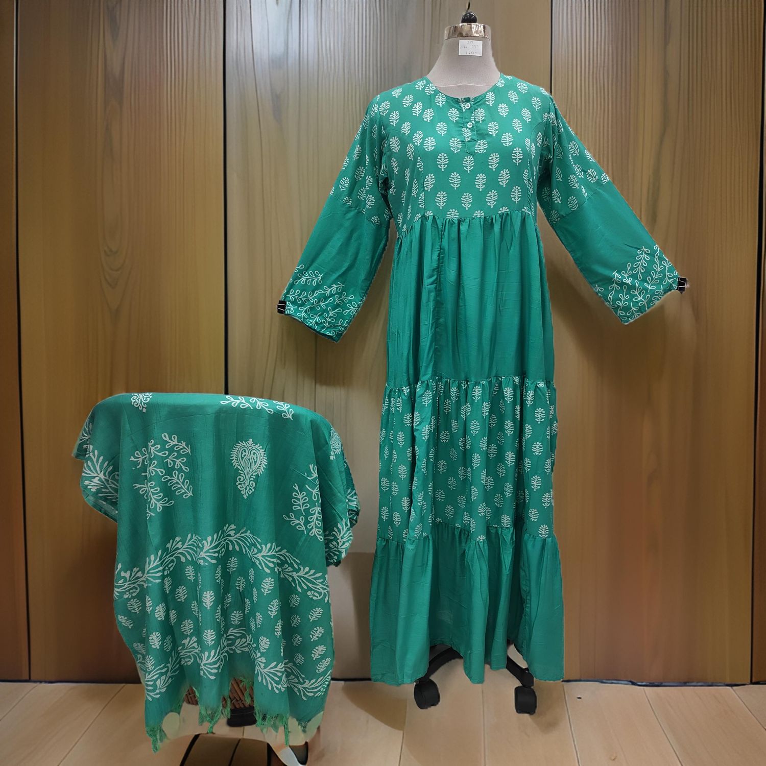 S/M Juhi Printed Cotton Dress 57" Long Jalabiya With Sheila