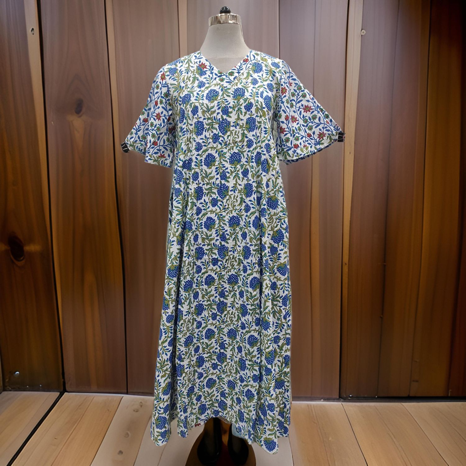 XS/S Ariya Printed Cotton Dress 54" Short Sleeves Jalabiya