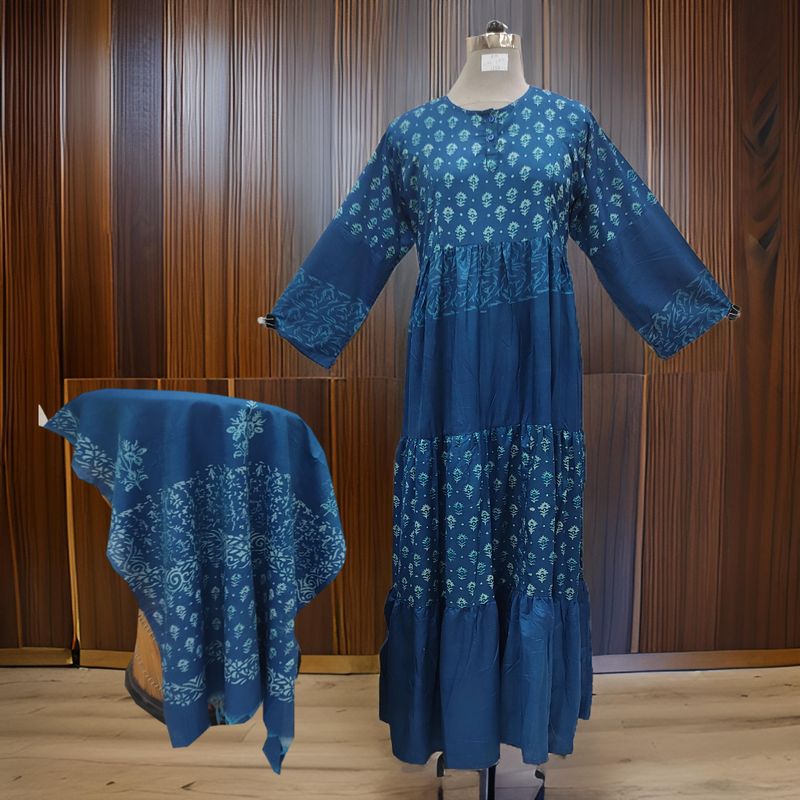 S/M Juhi Printed Cotton Dress 57" Long Jalabiya With Sheila