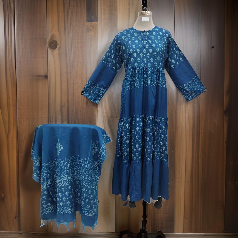 S/M Juhi Printed Cotton Dress 57" Long Jalabiya With Sheila