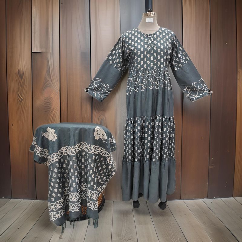 S/M Juhi Printed Cotton Dress 57" Long Jalabiya With Sheila