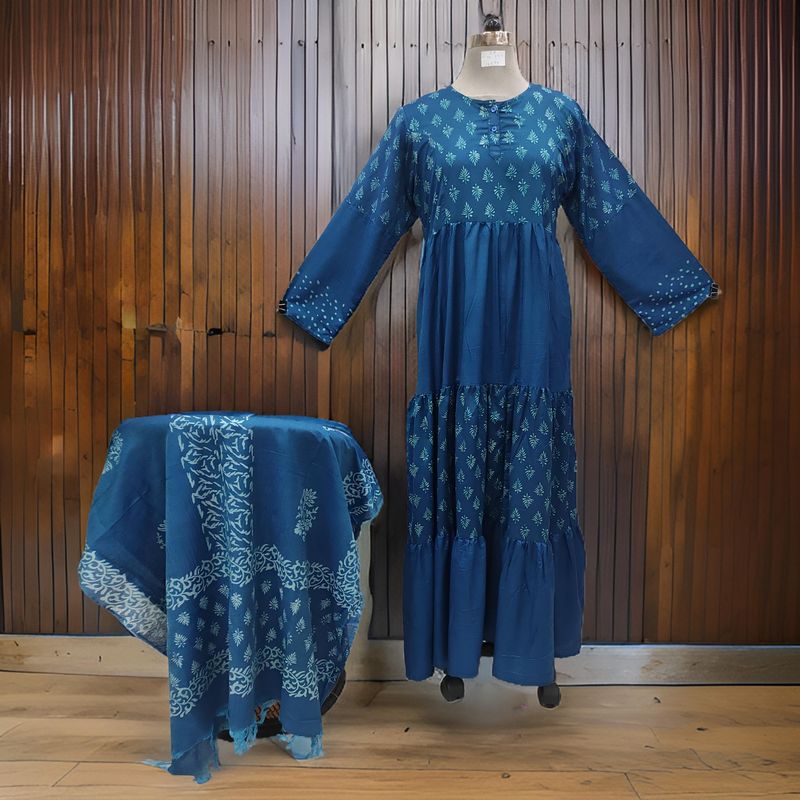 S/M Juhi Printed Cotton Dress 57" Long Jalabiya With Sheila