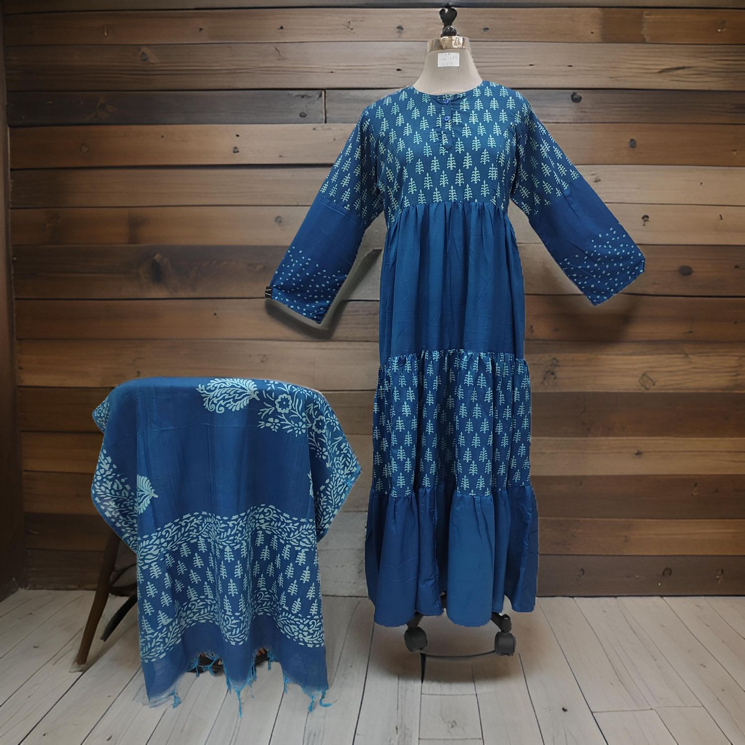 S/M Juhi Printed Cotton Dress 57" Long Jalabiya With Sheila