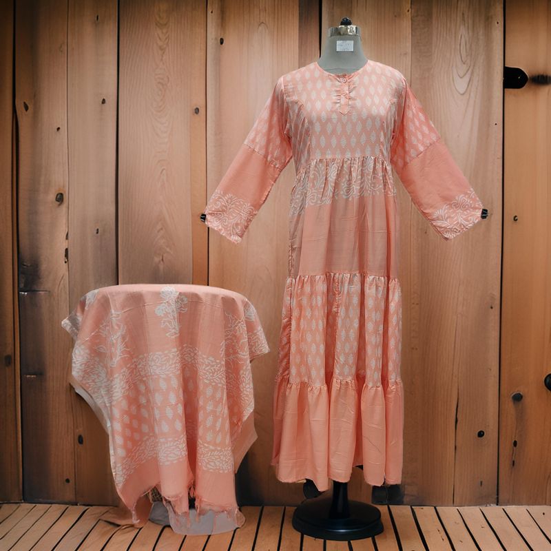 S/M Juhi Printed Cotton Dress 57" Long Jalabiya With Sheila