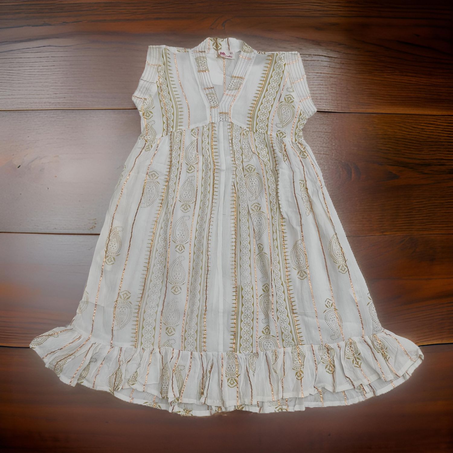 8-9 Year Amani Printed Cotton Girls Dress 41" Short Sleeves Jalabiya