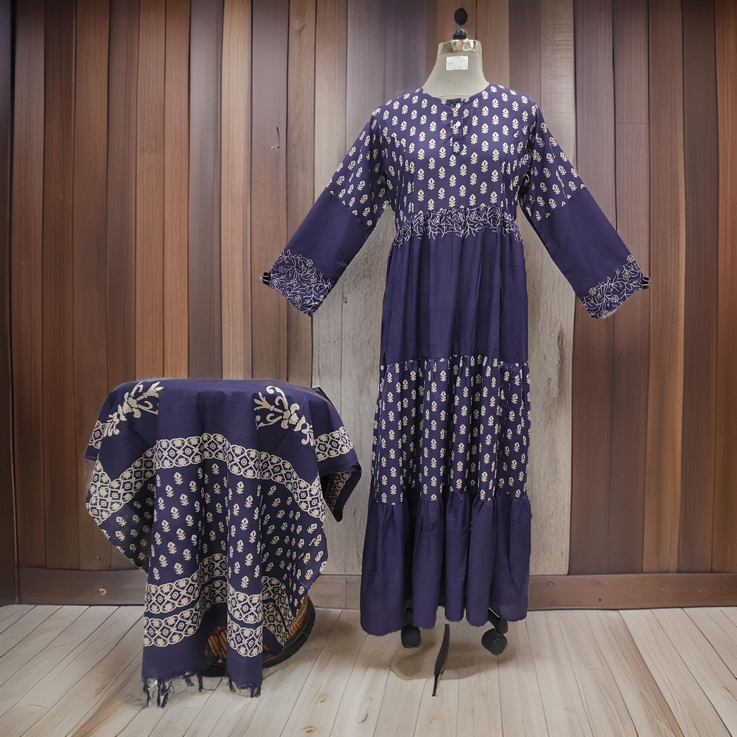 S/M Juhi Printed Cotton Dress 57" Long Jalabiya With Sheila