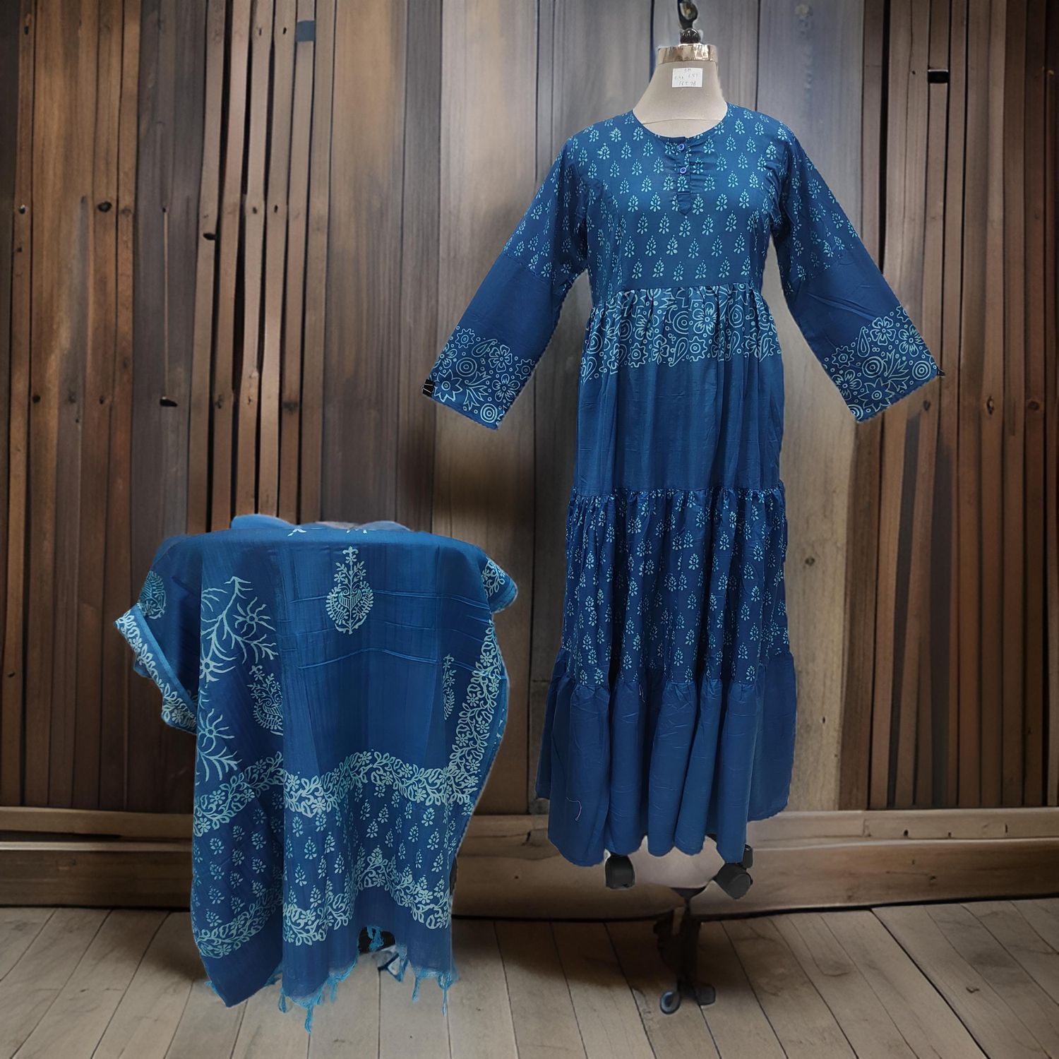 S/M Juhi Printed Cotton Dress 57" Long Jalabiya With Sheila