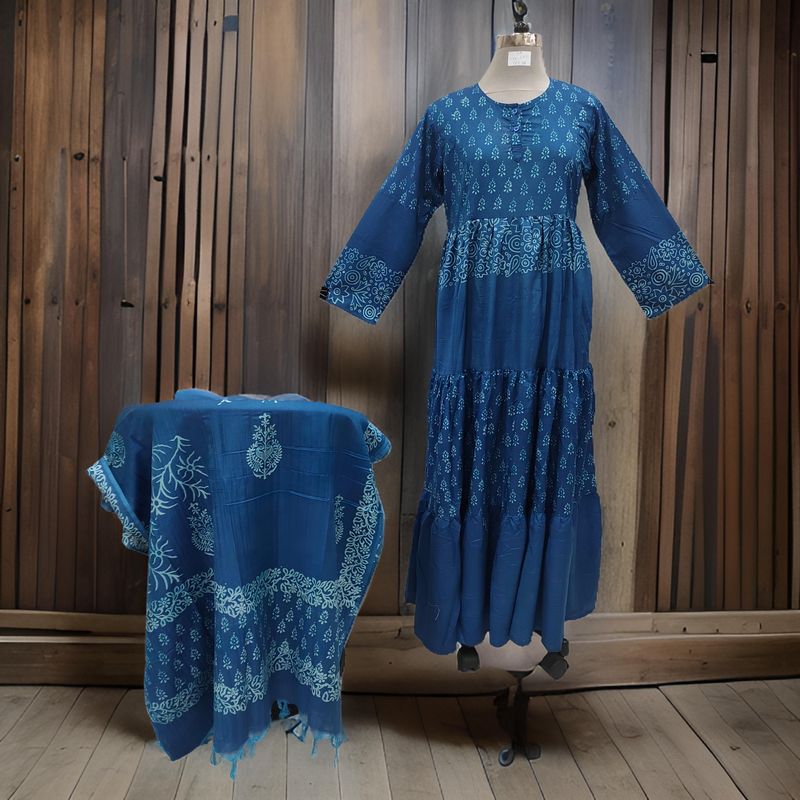 S/M Juhi Printed Cotton Dress 57" Long Jalabiya With Sheila