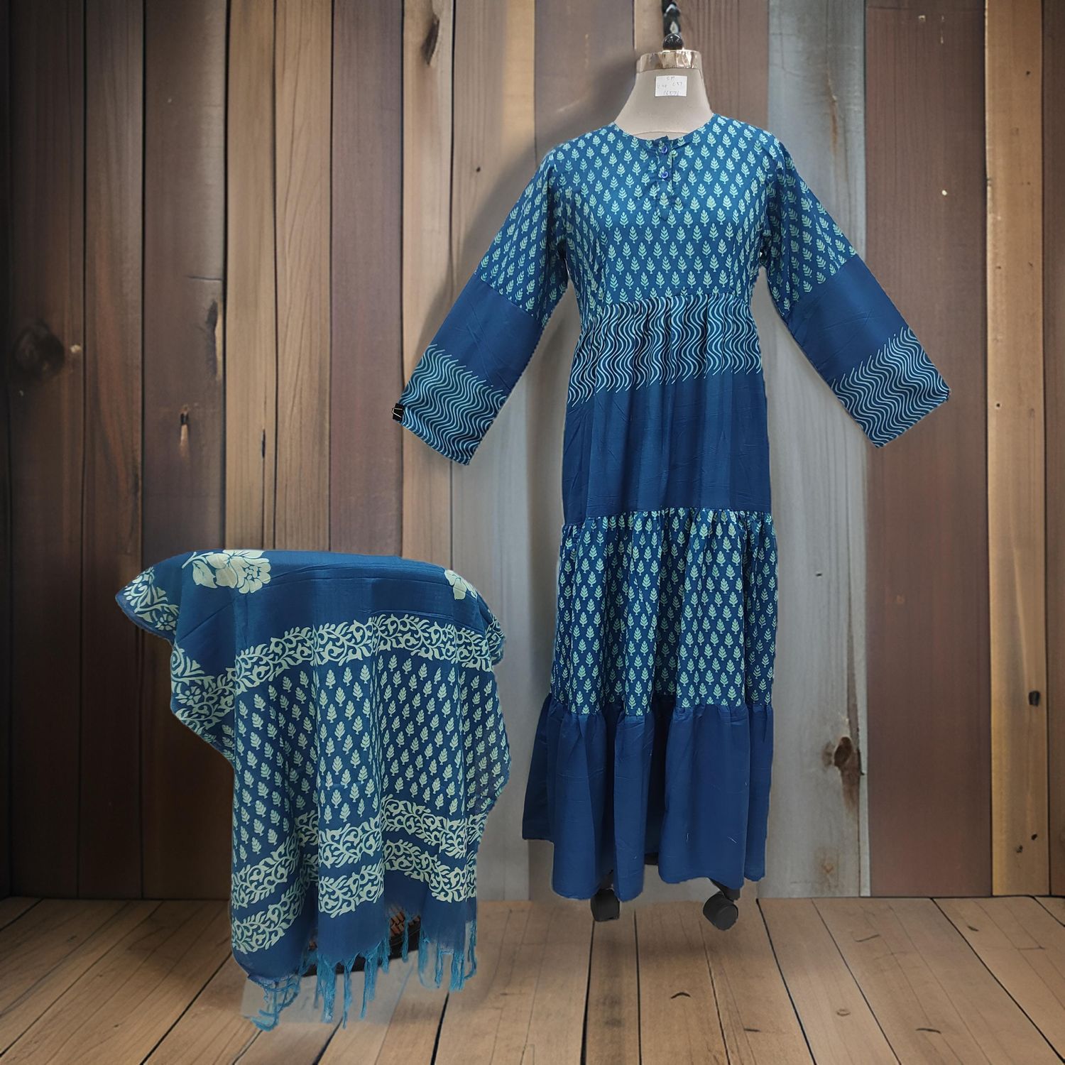 S/M Juhi Printed Cotton Dress 57" Long Jalabiya With Sheila