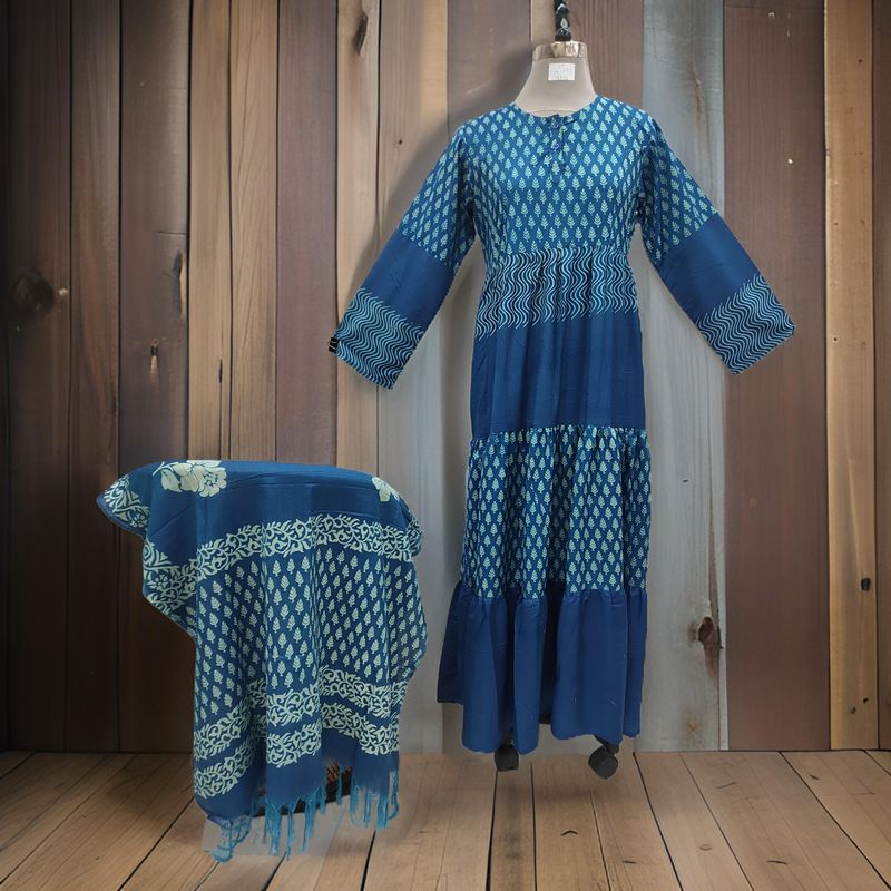 S/M Juhi Printed Cotton Dress 57" Long Jalabiya With Sheila