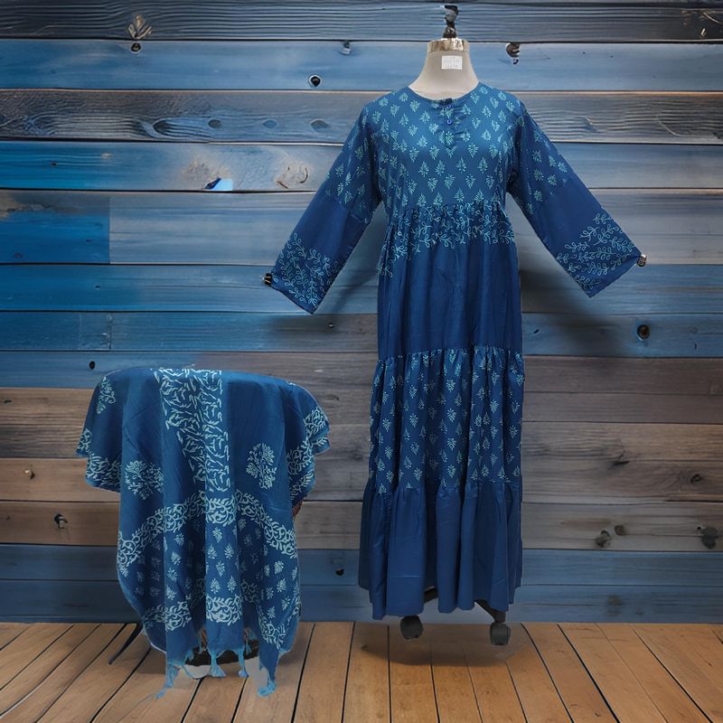 S/M Juhi Printed Cotton Dress 57" Long Jalabiya With Sheila