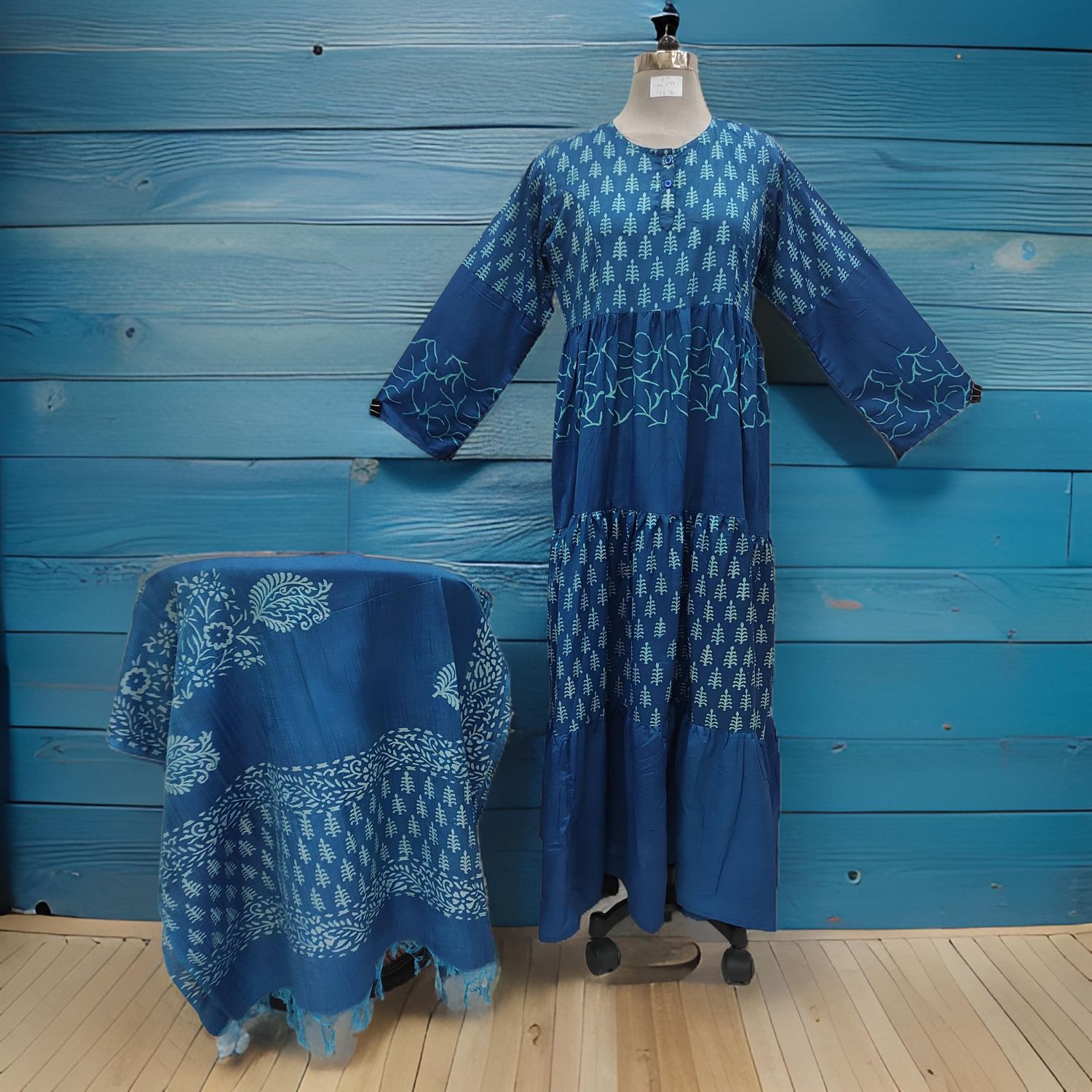 S/M Juhi Printed Cotton Dress 57" Long Jalabiya With Sheila