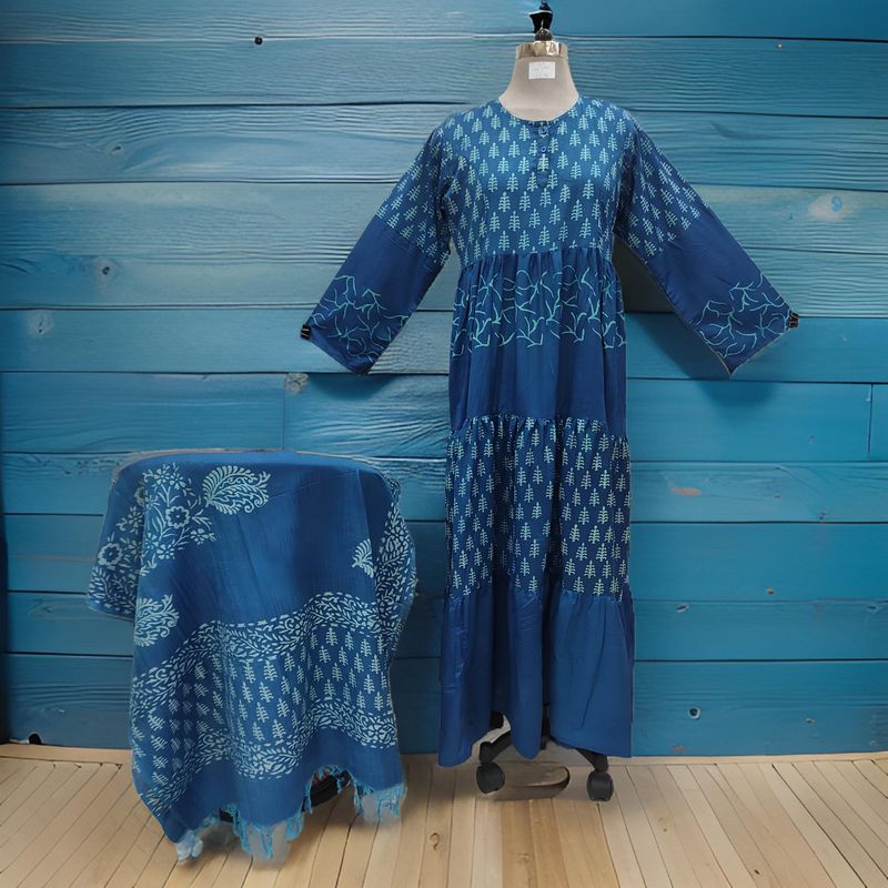 S/M Juhi Printed Cotton Dress 57" Long Jalabiya With Sheila