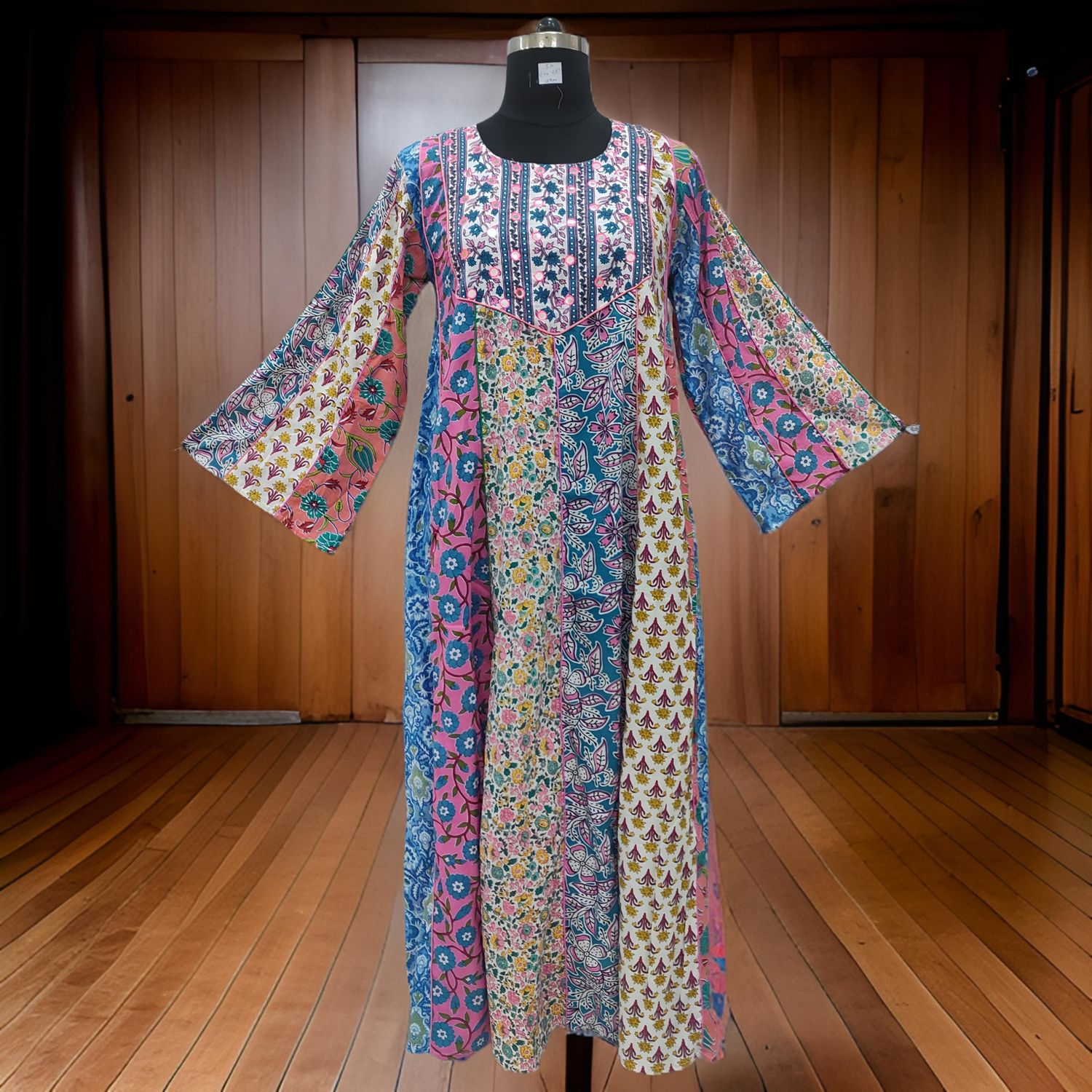 S/M Malaysia Printed Cotton Dress 57" Long Jalabiya