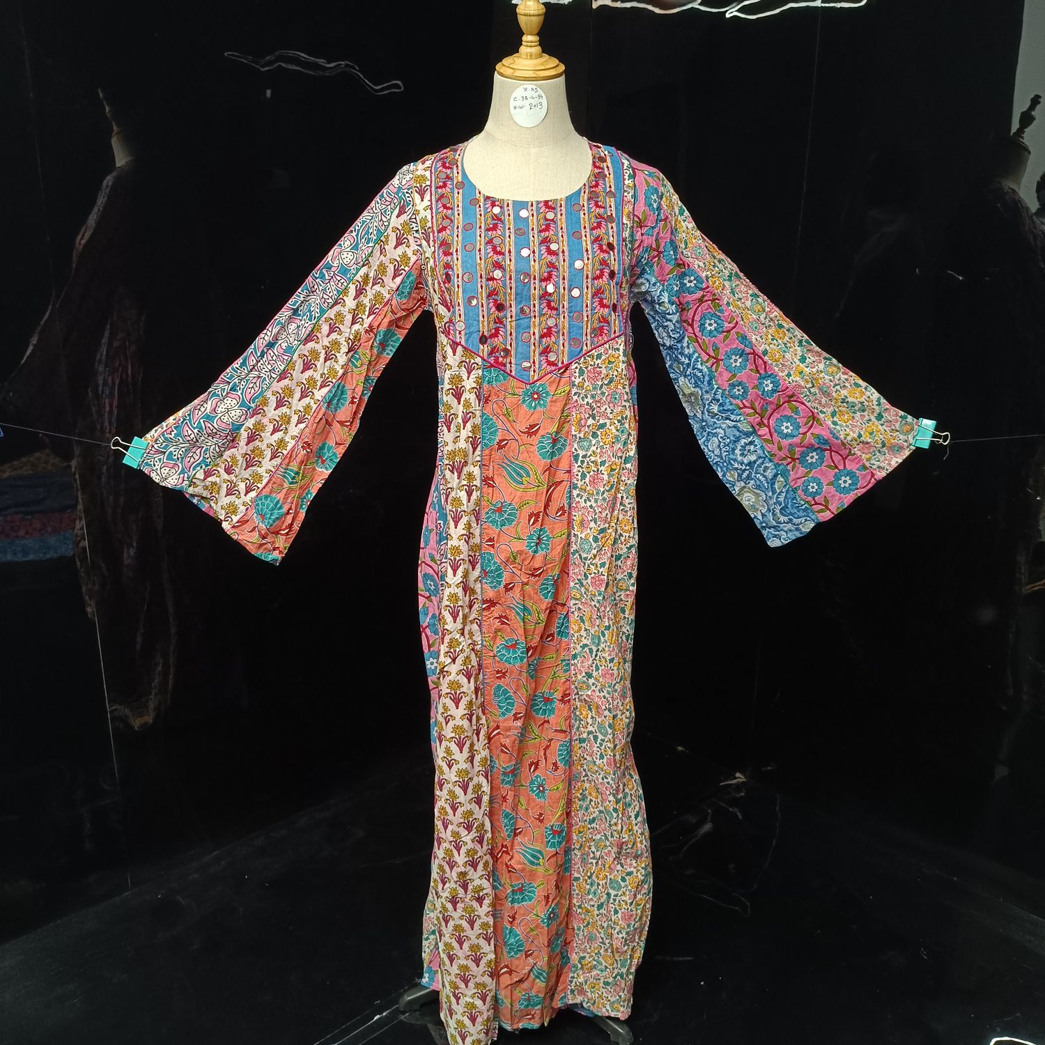 XS/S Malaysia Printed Cotton Dress 54" Long Jalabiya