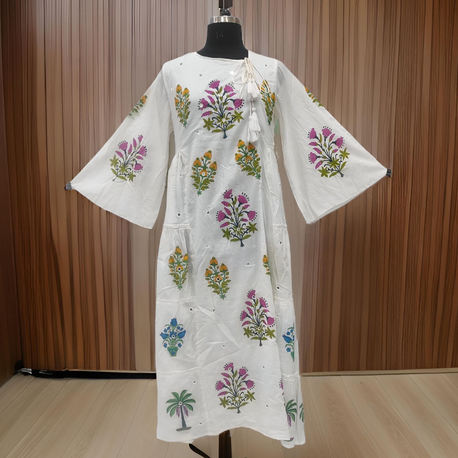 L/XL Cinderella Printed Cotton Dress 57" Long Jalabiya