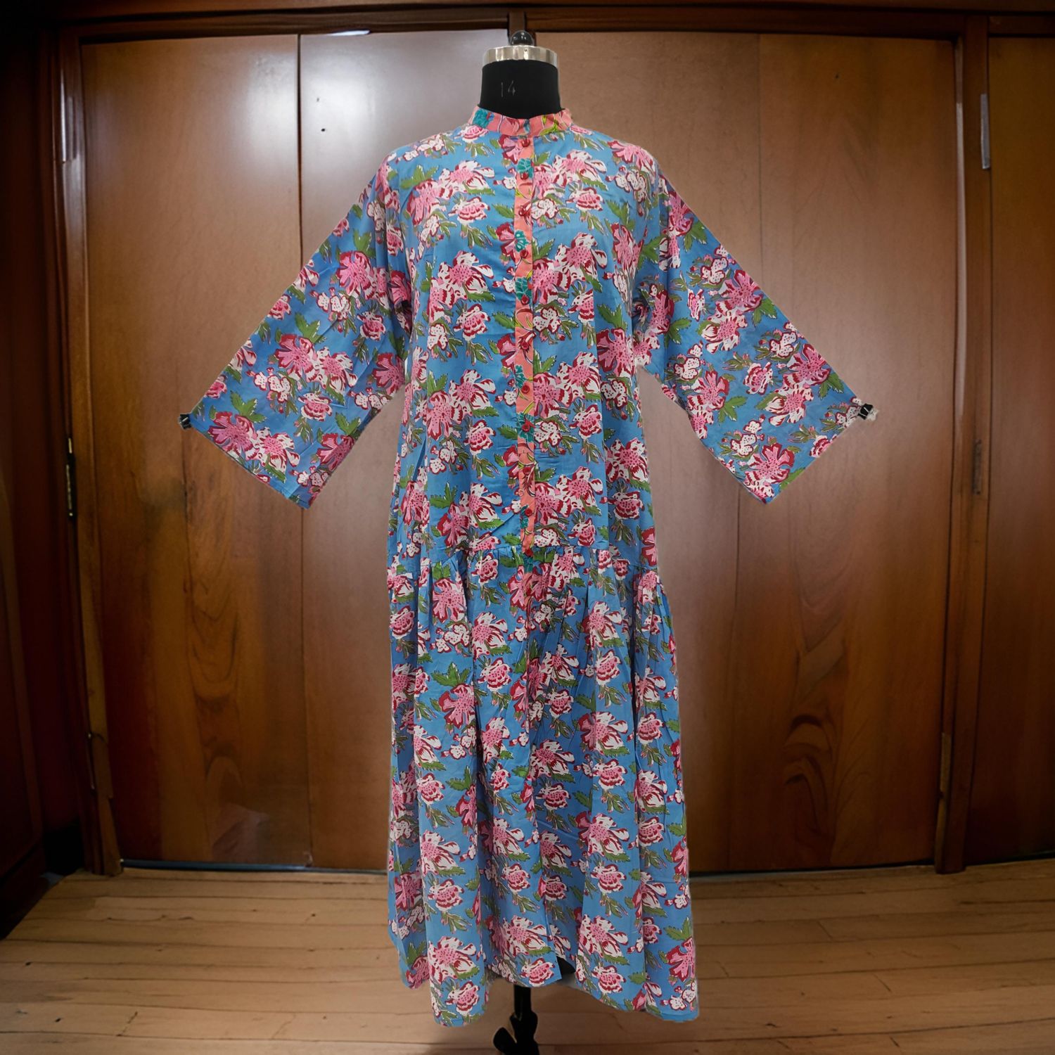 L/XL Safina Printed Cotton Dress 57" Long Jalabiya