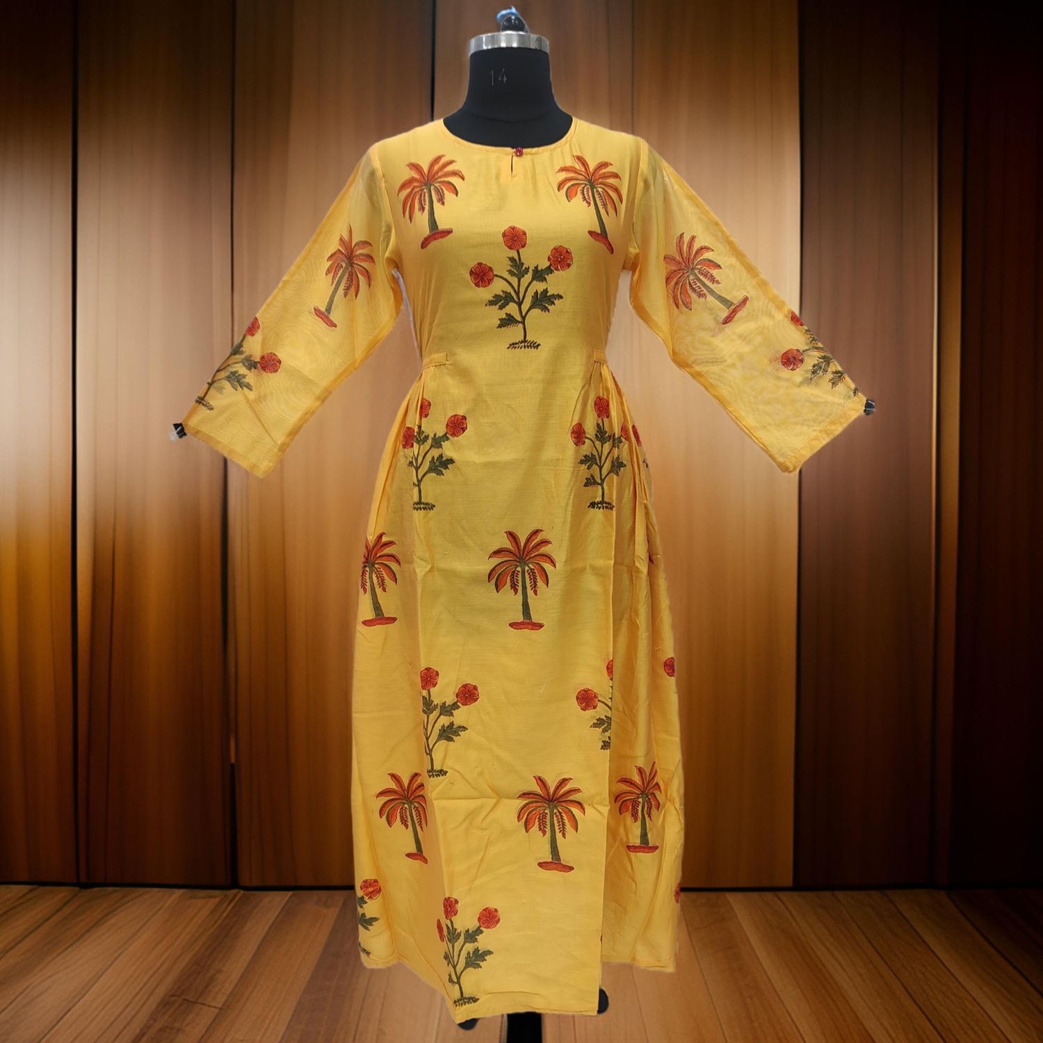 L/XL Bhopali Chanderi Dress 57" Long Jalabiya