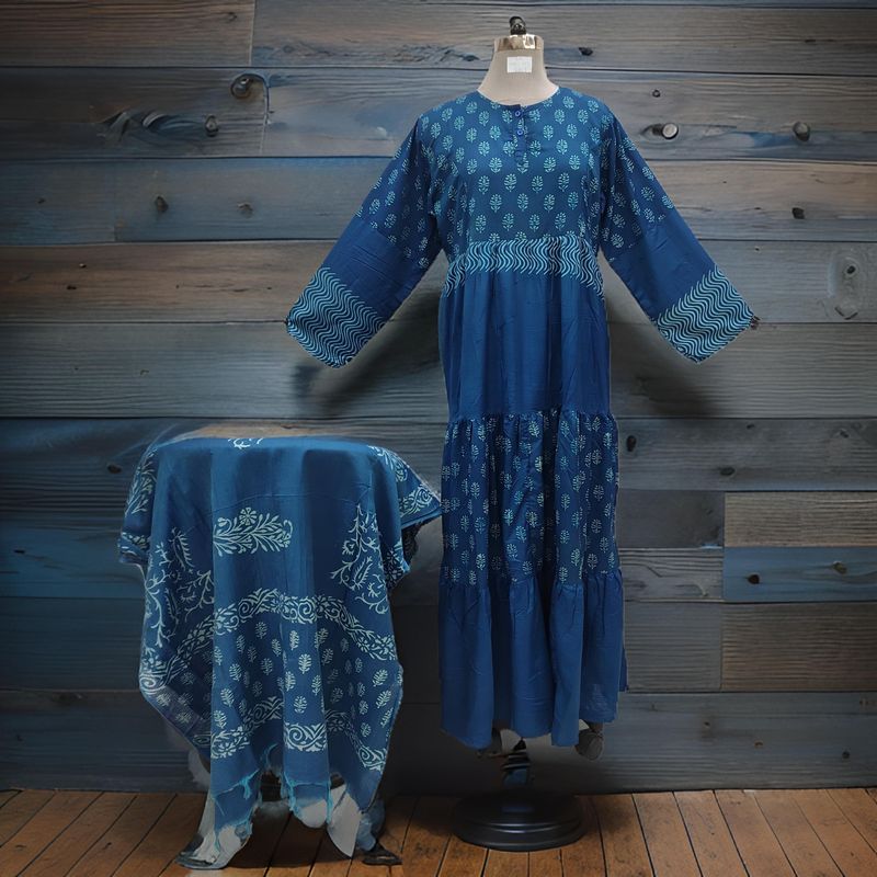 L/XL Juhi Printed Cotton Dress 57" Long Jalabiya With Sheila