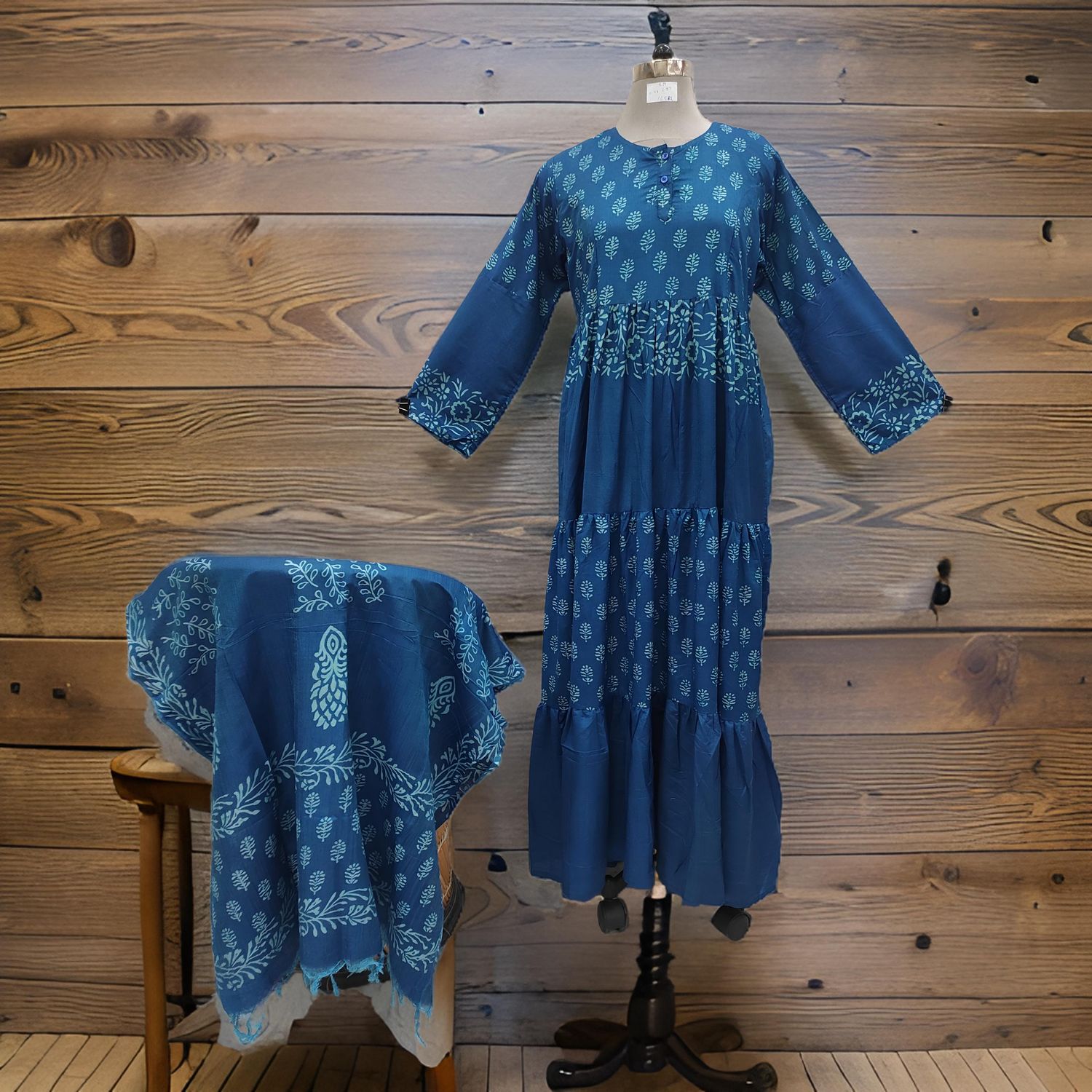 S/M Juhi Printed Cotton Dress 57" Long Jalabiya With Sheila