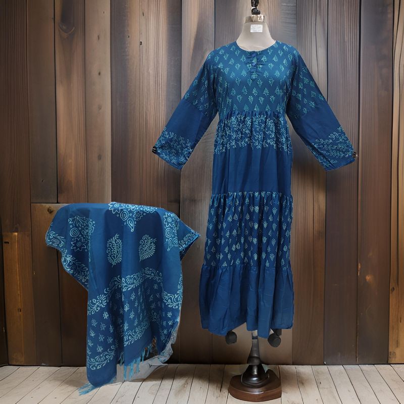 S/M Juhi Printed Cotton Dress 57" Long Jalabiya With Sheila