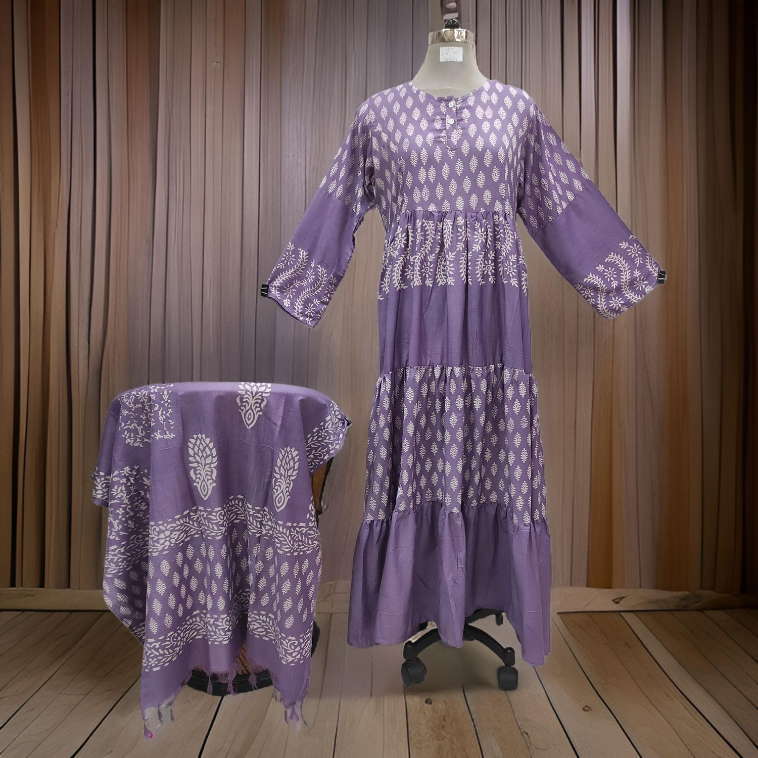 S/M Juhi Printed Cotton Dress 57" Long Jalabiya With Sheila