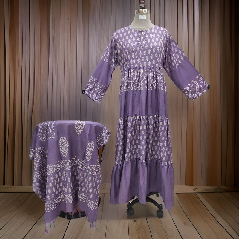 S/M Juhi Printed Cotton Dress 57" Long Jalabiya With Sheila