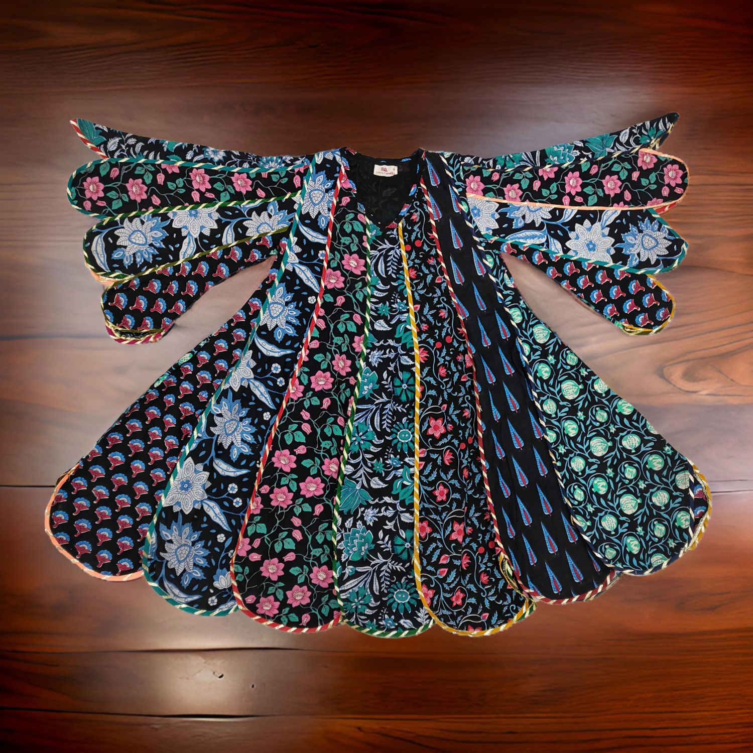 2-3 Year Meher Black Multi Printed Cotton Girls Dress 30" Long Jalabiya