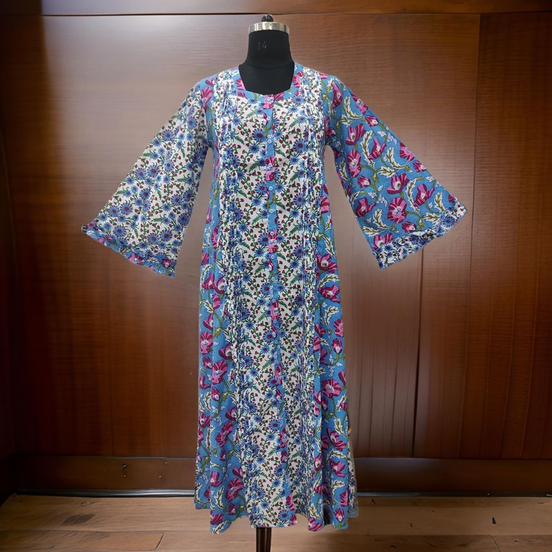 S/M Nura Printed Cotton Dress 57" Long Jalabiya