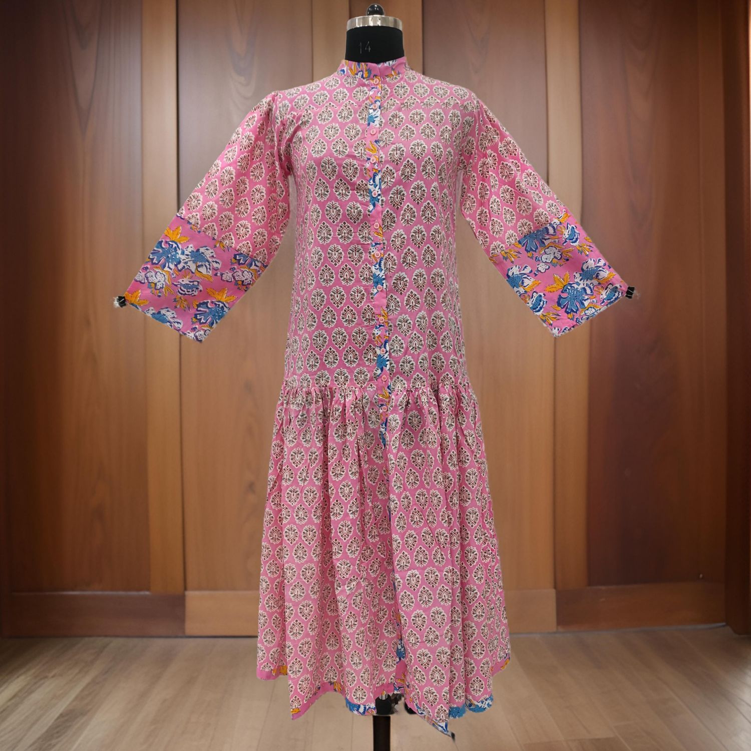 S/M Safina Printed Cotton Dress 57" Long Jalabiya