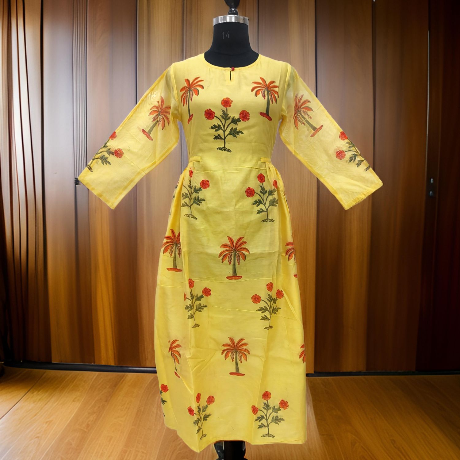 L/XL Bhopali Chanderi Dress 57" Long Jalabiya