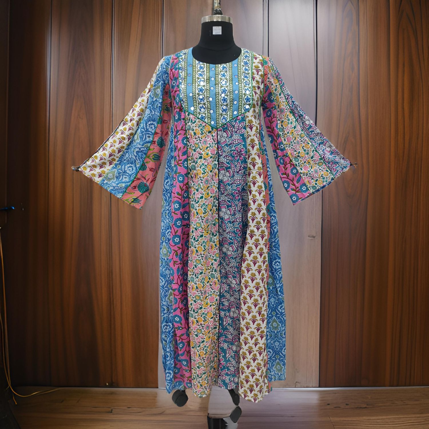 S/M Malaysia Printed Cotton Dress 57" Long Jalabiya