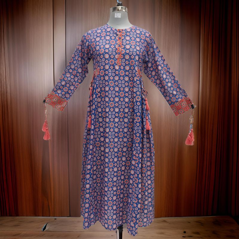 XS/S Jasmine Printed Cotton  Dress 54"Long Jalabiya