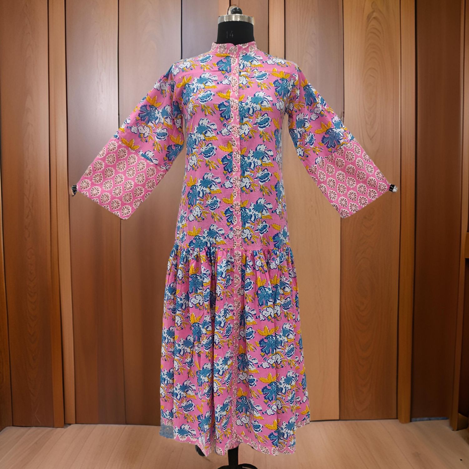 L/XL Safina Printed Cotton Dress 57" Long Jalabiya