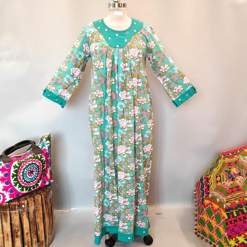 S/M Lara Printed Cotton Dress 57" Long Jalabiya