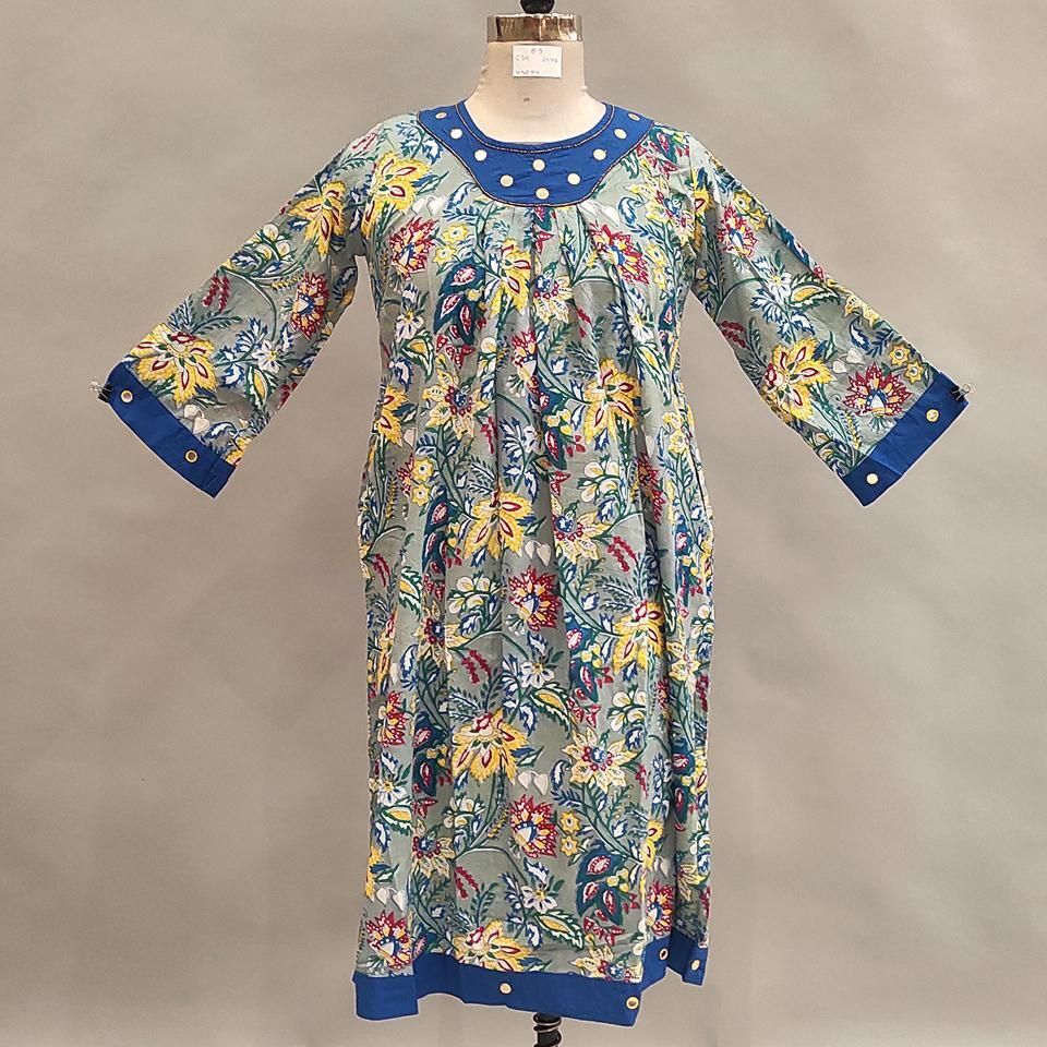 8-9 Year Lara Printed Cotton Girls Dress 42" Long Jalabiya