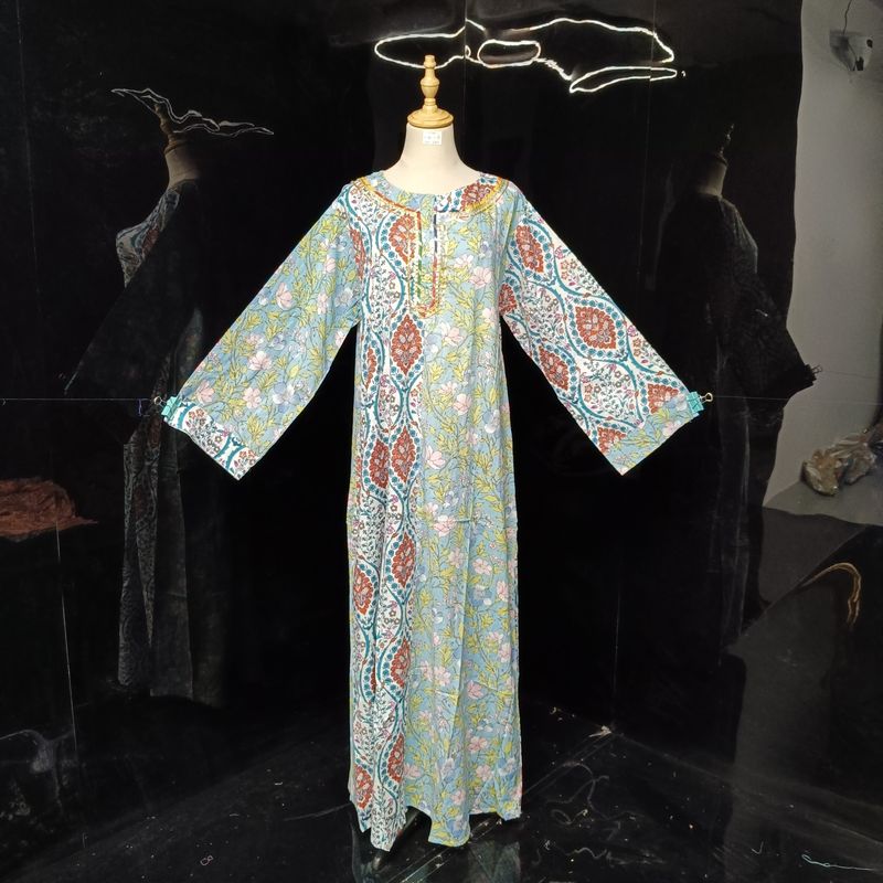 L/XL Noorain Printed Cotton Dress 57" Long Jalabiya