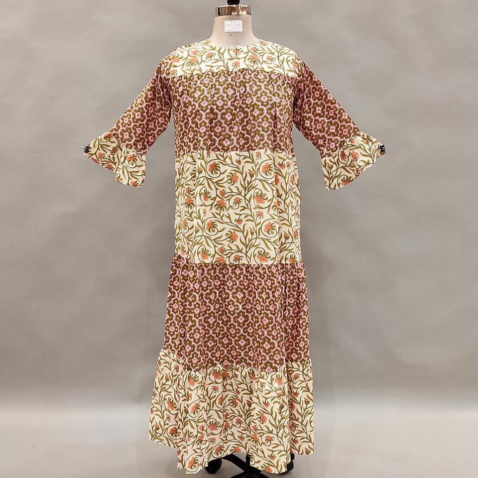 12-13 Year Moon Printed Cotton Girls Dress 52"Long Jalabiya