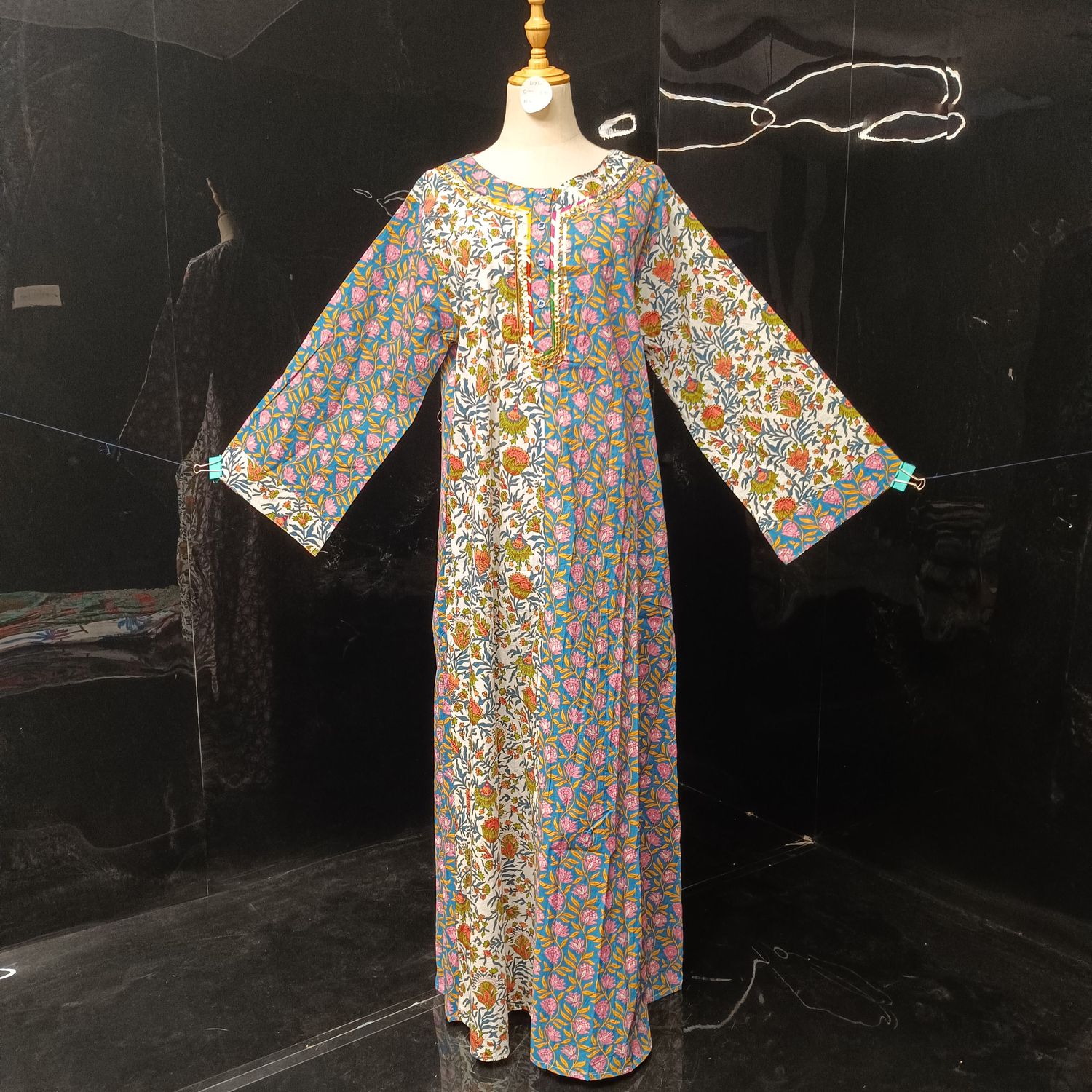 L-XL Noorain Printed Cotton Dress 57" Long Jalabiya