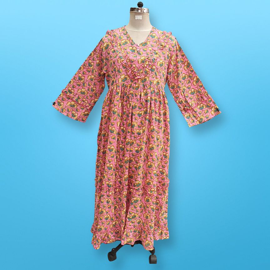 2XL/3XL Insha Printed Cotton Dress 56"Long Jalabiya