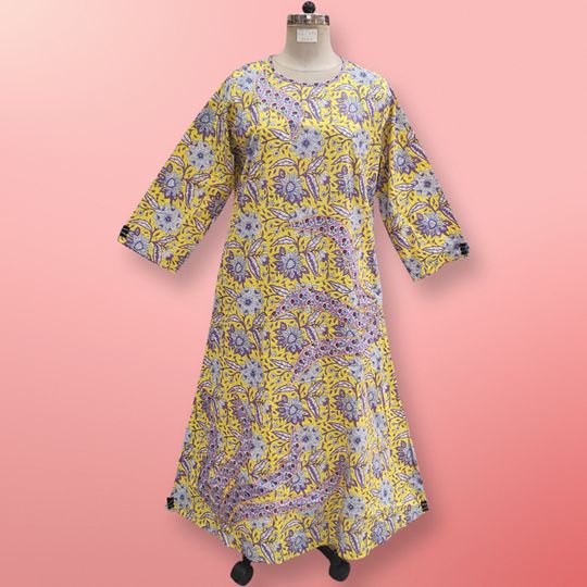 2XL/3XL special Zarija Printed Cotton  Dress 57" Long Jalabiya