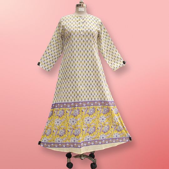 S/M Zaima Printed Cotton Dress 57" Long Jalabiya