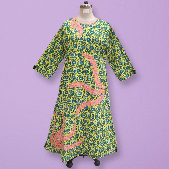2XL/3XL Zarija Printed Cotton  Dress 57" Long Jalabiya