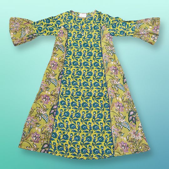 8-9 Year Marry Printed Cotton Girls Dress 41" Long Jalabiya